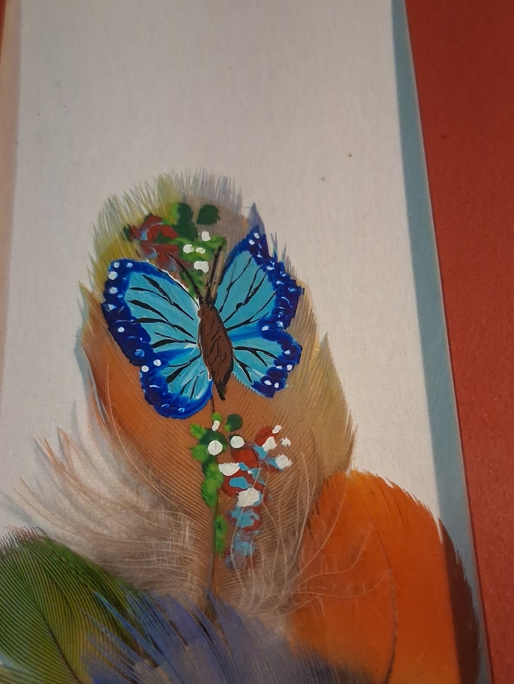 Framed Feather & Blue Butterfly Artwork